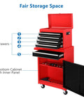 Five Drawer Rolling Tool Chest With Lockable Wheels Detachable Top And Adjustable Shelf Plus Bottom Cabinet For Heavy Duty Garage Workshop Shop And Warehouse Tool Organizer, red steel open