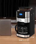 Front view of a 10 Cup Drip Coffee Maker With Built-In Burr Grinder And Programmable Timer For Fresh Ground Coffee, Black
