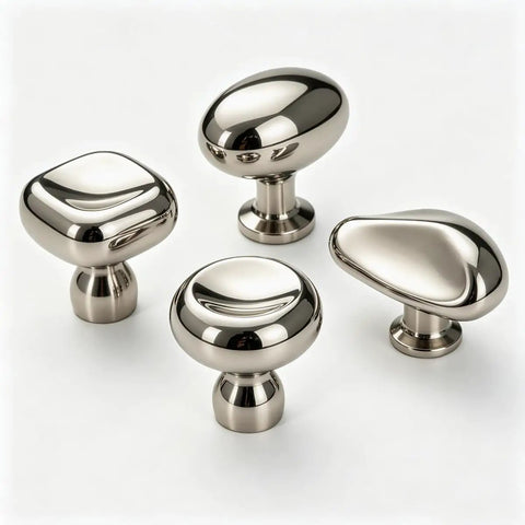 Top Shelf Slick Titanium Silver Mushroom Cabinet Knobs And Drawer Pulls For Kitchen Bathroom And Dresser Crafted From Rock Solid Zinc Alloy With Polished Chrome Finish Modern Minimalist Furniture Hardware 6 Pack Set, various knob styles.