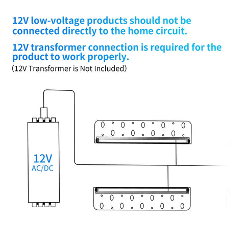Diagram showing transformer connection for 8 Pack 5W 12 Inch LED Hardscape Paver Lighting Kit, 12V AC DC Low Voltage setup.