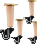 Rock Solid Heavy Duty Furniture Legs With Smooth Rolling Casters Set Of 4 Adjustable Solid Beech Wooden Replacement Feet.