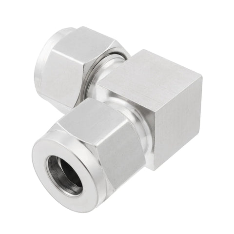Yoebor stainless steel 304 compression 90-degree elbow fitting, 1/4 in. OD x 1/4 in. OD, front view