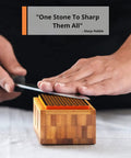 Hands using Diamond Knife Sharpener Set With Grits 400 And 1200 Built In Angle Guides Monocrystalline Diamond Stones for honing.