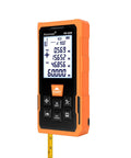 60m Laser Distance Measure With Backlit Screen And Cross Laser, Digital Tape Conversion, 196ft Range, Electronic Angle And Area Volume Calculator For DIY Renovations And Pro Jobs, Shop Ready And Handy orange handheld laser distance meter with extended tape blade