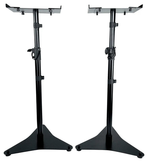 Pair Studio Monitor And Bookshelf Speaker Stands For Home Studios With Adjustable 33-52 Inch Height And 5.9-13.4 Inch Tray Width