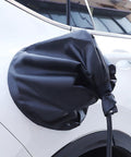 Premium EV Charger Port Cover For BMW 330e And BMW 330e Touring, black PVC shield protects charger in wet conditions.