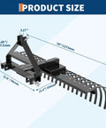 Tow Behind Dethatcher 50 Inch Wide With 18 Steel Tines, 3 Point Lawn Dethatcher Rake dimensions diagram