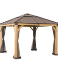 Replacement Mosquito Netting Panels For 11x13 Gazebo 4 Panel Screen Walls Water Resistant UV Protected Mesh, installed on wood gazebo.