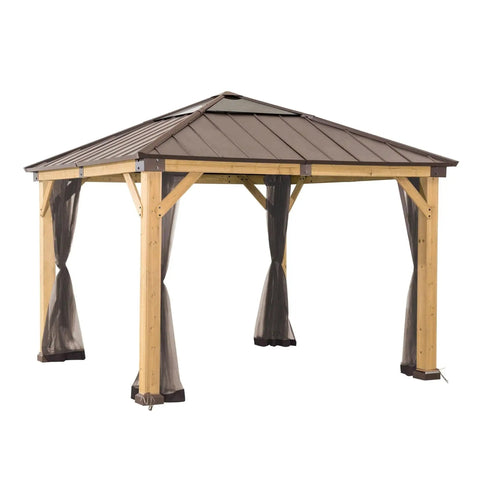 Replacement Mosquito Netting Panels For 11x13 Gazebo 4 Panel Screen Walls Water Resistant UV Protected Mesh, installed on wood gazebo.