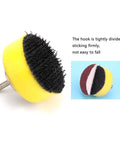 Grab This Killer 6 Pcs One Inch Sanding Pad Set With Super Grip Hook And Loop Backing Plus Dust Vent Holes For Quick Swaps And Clean Views On Any DIY Or Pro Project With Versatile Shank Sizes - Close-up of yellow sanding pad with black hook backing.