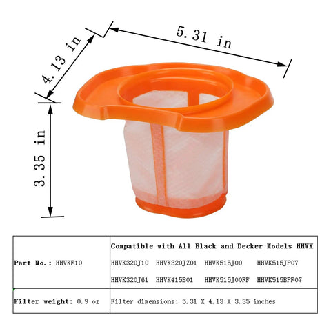 Six Pack HHVKF10 Vacuum Filter Replacements For HHVK Series Compatible With HHVK320J10 HHVK320J61 shown with dimensions