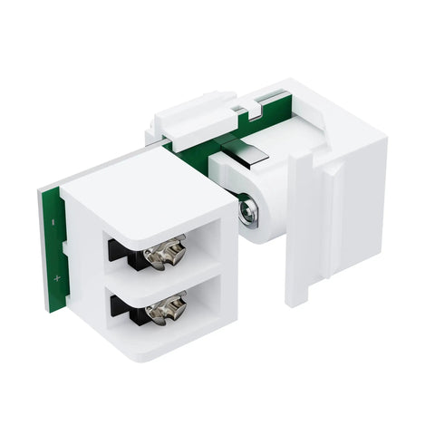 No Sweat 5 Pack DC Keystone Jack With 12 Volt Screw Terminal And 5.5Mm X 2.1Mm Connector detailed view of white snap in connector.