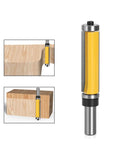 Top And Bottom Bearing Flush Trim Router Bit Set For Smoother Edges And Perfect Cuts With 1/2In Or 12mm Shank options, showing bit details.