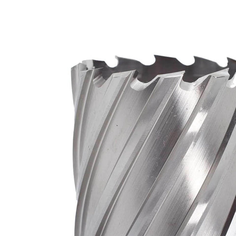 Annular cutter close-up: silver 2-1/8 in diameter with sharp cutting teeth