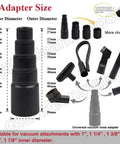 8 Piece Vacuum Attachment Set For Shop Vac Accessories With hose adapters, horsehair brush, flexible crevice tool, and upholstery tool.