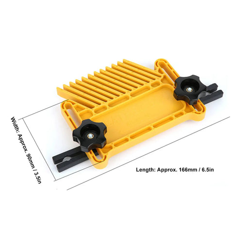 Adjustable Double Feather Board Set For Table Saw And Router, yellow polypropylene, dimensions 6.5in x 3.5in, securely locks wood.
