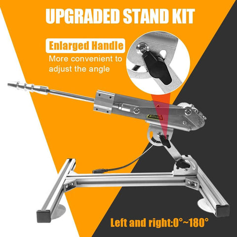 BOVZOR mini reciprocating linear actuator mounted on aluminum stand with silver metal finish.