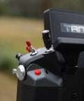 Close-up of Tandem X20 Pro AW Radio Transmitter Battleship Grey Ultimate Combo showing control switches and side details.