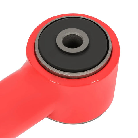 0-8 Inch Lift Adjustable Front Control Arm Kit For Jeep Cherokee XJ Comanche MJ Grand Cherokee ZJ And Wrangler LJ And TJ With Red Powder Coat For Lifted Rigs Front Upper Eye To Eye And Lower Eye To Eye Fit close-up of red bushing end