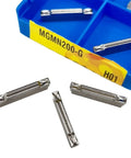 Heavy Duty Carbide External Turning Insert For CNC Metal Lathe Parting Tool showing four inserts in a blue box.