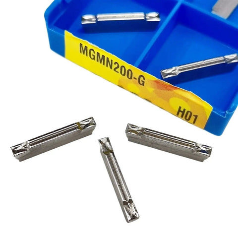 Heavy Duty Carbide External Turning Insert For CNC Metal Lathe Parting Tool showing four inserts in a blue box.