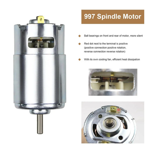 DC Spindle Motor For Mini CNC Router 997, 400W, 12-48V DC, 0.99 N.m Torque, detailed view showing bearings and cooling system