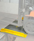 Heavy Duty Aluminum Dock Board Workhorse 60 By 48 Inch 15000 Lb Capacity Forklift Trailer Ramp for Warehouses in use with forklift.