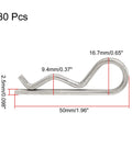 30 Pack M2.5 X 50mm Stainless Steel R Clips Hairpin Cotter Pins Retaining Hitch Pins Kit For Tractor Truck Trailer