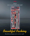 Packaged two-piece pry bar set with stainless steel flat pry bars and hex driver function, 6-11/16 inch and 9-1/2 inch pullers