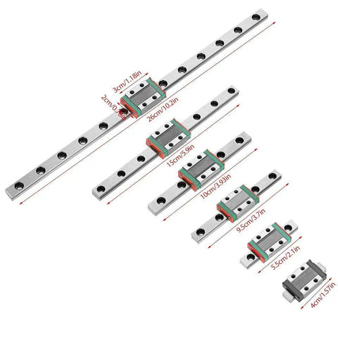 9mm Linear Rail Kit With Mini Bearing Steel Rail And Slide Block 95mm Length, various sizes displayed for comparison with ball retainer