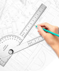 Digital Angle Finder Protractor Ruler With Straight Shot Zero To One Eighty Degree Range And Four Inch Tape for layout on blueprints.