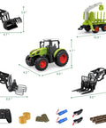 Awesome Remote Control Tractor Farm Playset with Trailer and Timber Truck showing tractor, accessories, and remote control setup