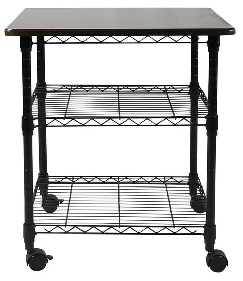Rock Solid Three Tier Printer Stand Desk Organizer In Sleek Black Finish Scratch Resistant Laminate Top With Heavy Duty Steel Frame For Clean Home Office Setup And No Nonsense Desktop Storage Solutions
