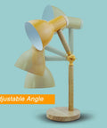 Wooden Arm LED Desk Lamp With 3 Color Temperature, adjustable 18 inch height, white matte metal shade, wood base in adjustable angle view