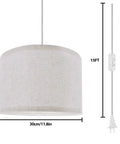 Plug In Pendant Light With 15 Foot Hanging Cord And Toggle Switch Natural Linen Drum Shade E26 Bulb Socket Modern Beige Fixture dimensions 30x20cm with switch