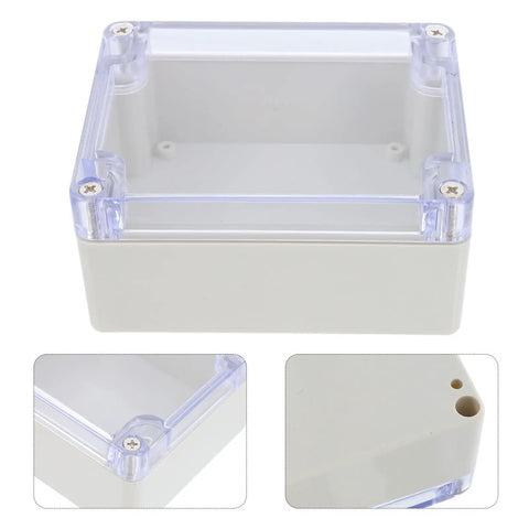 Sturdy White Plastic Junction Box With Clear Dustproof Cover For Electrical Project Setups showing top view and side details.