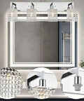 Chrome Crystal Vanity Light For Bathroom Four Light Farmhouse Style Sconces Over Mirror Modern Indoor Wall Fixtures