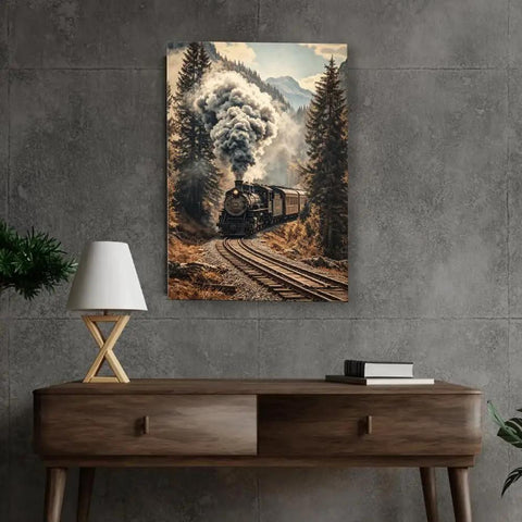 Retro Vibes Steam Train Wall Art Framed Or Unframed Canvas Poster With Classic Locomotive And Mountain Railway Scene Ready To Hang
