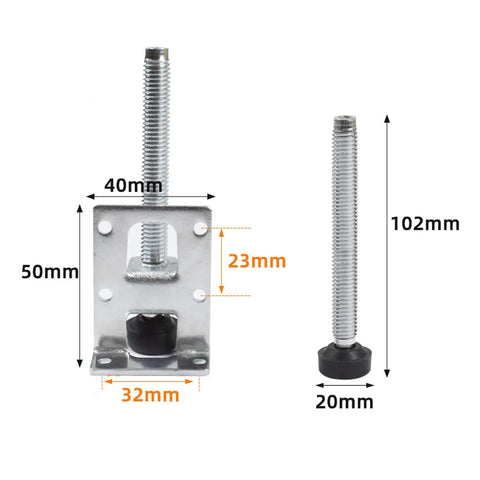 Four Piece L Shaped Adjustable Leveling Feet For Furniture With Lock Nuts Metal Mount And Rubber Base 102mm Bolt Floor Safe Built Tough For Cabinets Tables And Workbenches, 102mm bolt, metal mount, rubber base