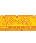 Top view of a yellow plastic Miter Box With Saw For Clean 90 45 And 22.5 Degree Angled Cuts, Handy Storage For Pins And Pencil