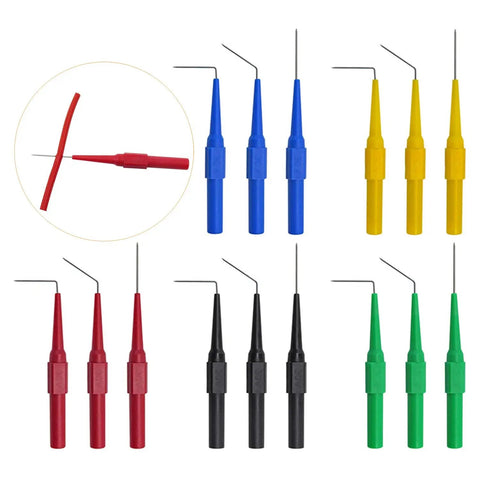 Colorful back probes for electrical testing in 90, 135, and straight angles, part of the Back Probe Kit For Electrical Testing.