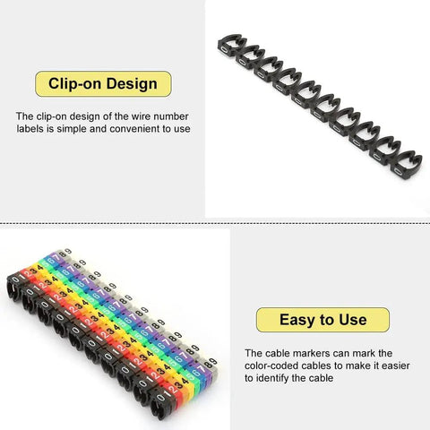 Clip On Wire Markers Set Colorful Cable Number Labels For Easy Color Coded Wiring Tube Cable Markers For Marking Cables Durable Plastic Clip-On Design