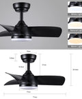 Black Ceiling Fan With Lights And Remote 28 Inch Modern Ceiling Fan With Quiet DC Motor 5 Speed Settings Reversible Blades