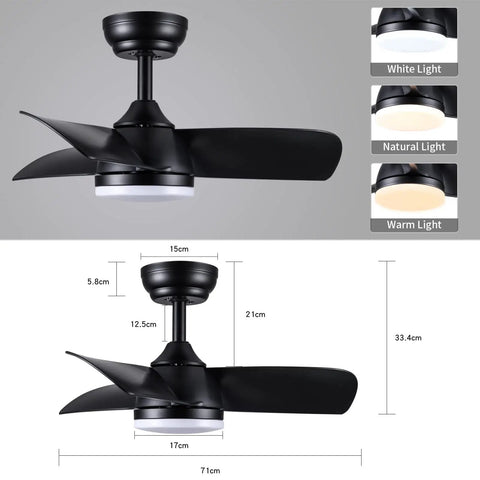 Black Ceiling Fan With Lights And Remote 28 Inch Modern Ceiling Fan With Quiet DC Motor 5 Speed Settings Reversible Blades
