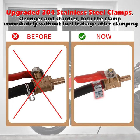 Comparison of motorcycle fuel cutoff valve before and after upgrade with Universal Motorcycle Gas Tank Repair Kit 2L Auxiliary Fuel Tank.