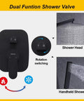 Rain Shower System With 12-Inch Square Head And High Flow Handheld, Matte Black Wall Mount Luxury Mixer with dual function valve
