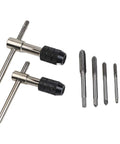 Top Notch 7-Piece Tap And Die Set M3 To M6 With Adjustable T-Handle Ratchet Wrench Kit For Metalworking Pros Who Need Smooth Threading In Tight Spots Without Breaking A Sweat Or Struggling With Chip Clogging. steel tap and die set with T-handle wrench, M3-M6
