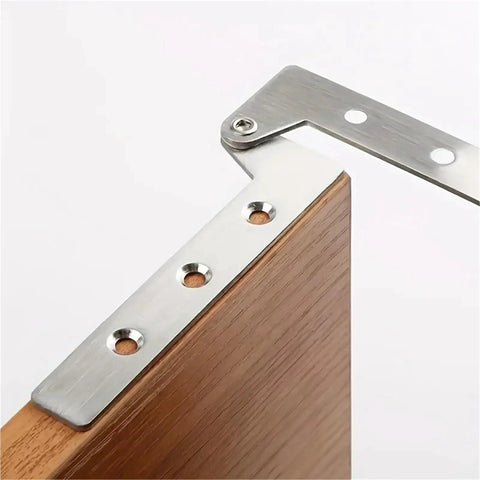 Two Rotating Medium Size Chicken Beak Hinges With Concealed Pivot For Cabinets And Wardrobes, mounted on wood panel