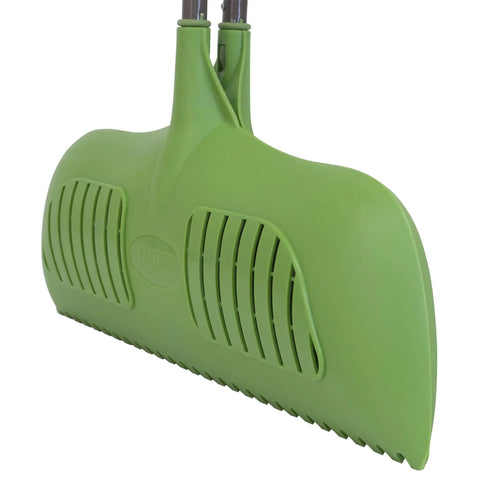 Leaf Grabber Rake With Long Handle And Cushioned Grip For Leaves Lawn Clippings Twigs And Yard Waste, Dual Wide Curved Poly Blades
