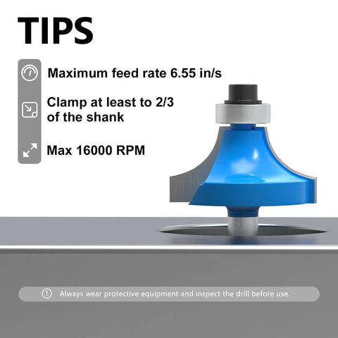 Badass 15 Piece Router Bit Set Featuring Quarter Inch Shank And Dense Tungsten Carbide Tips For Shaping Baseboards Cabinets And Dressers Heavy Duty Aluminum Case Delivers Serious Bang For Your Buck, close-up of router bit with blue tip.